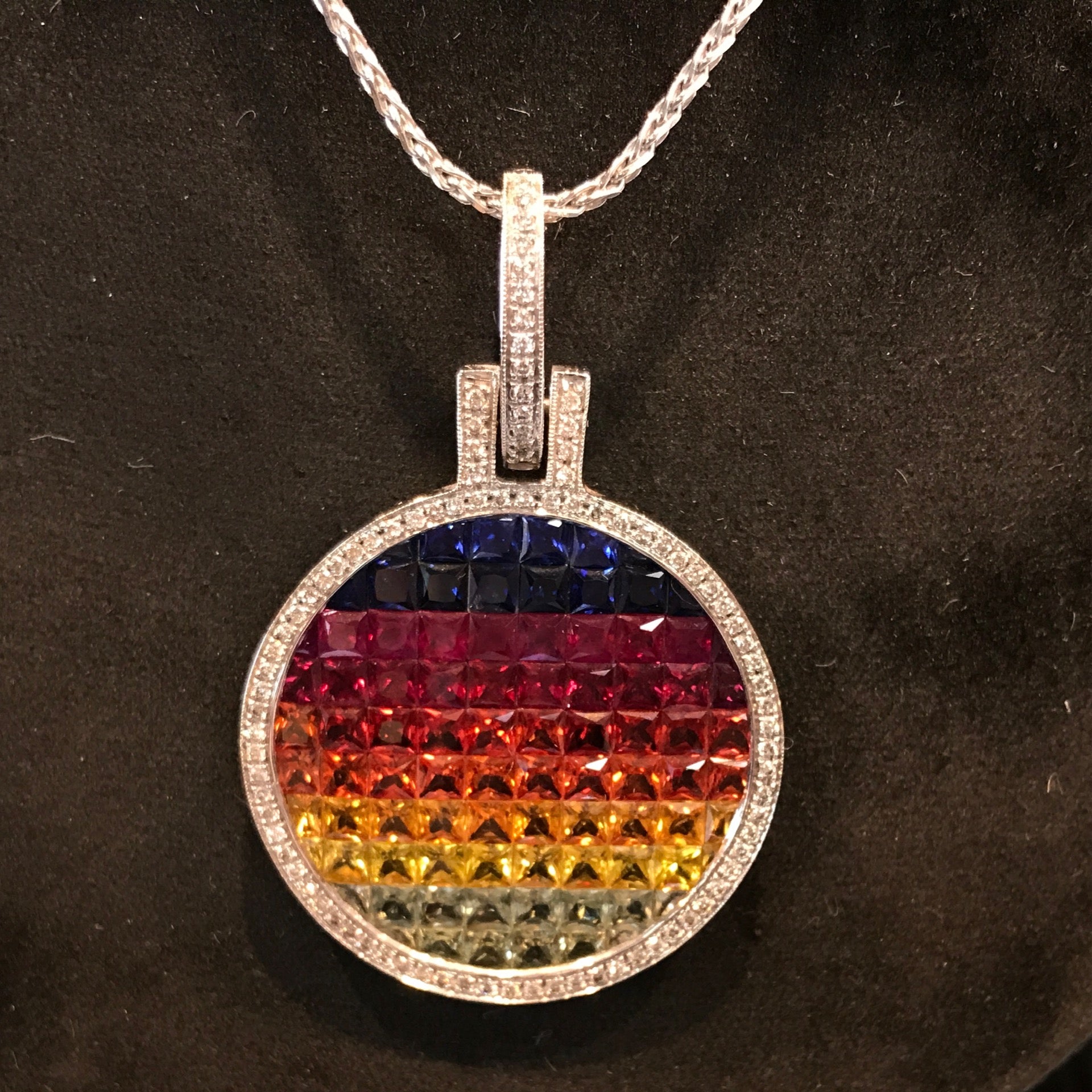 Rainbow Sapphire And Diamond White Gold Pendant
